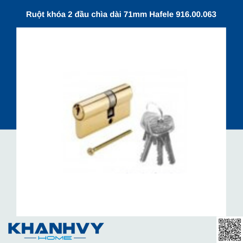 Ruột khóa 2 đầu chìa dài 71mm Hafele 916.00.063