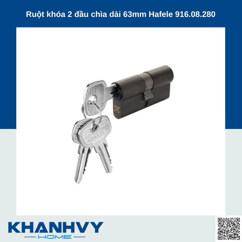 Ruột khóa 2 đầu chìa dài 63mm Hafele 916.08.280