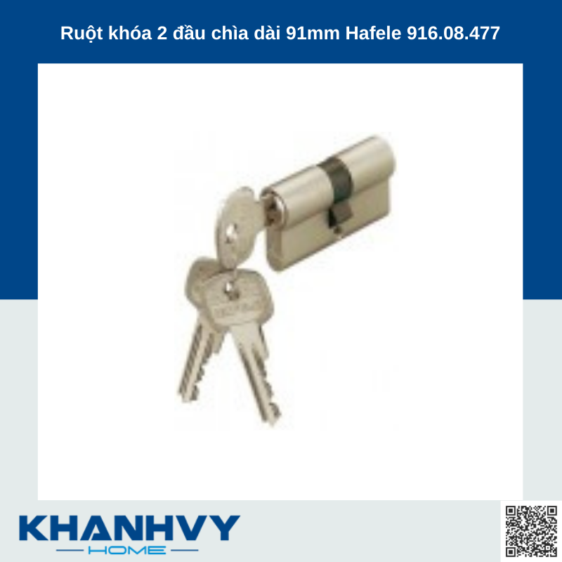 Ruột khóa 2 đầu chìa dài 91mm Hafele 916.08.477