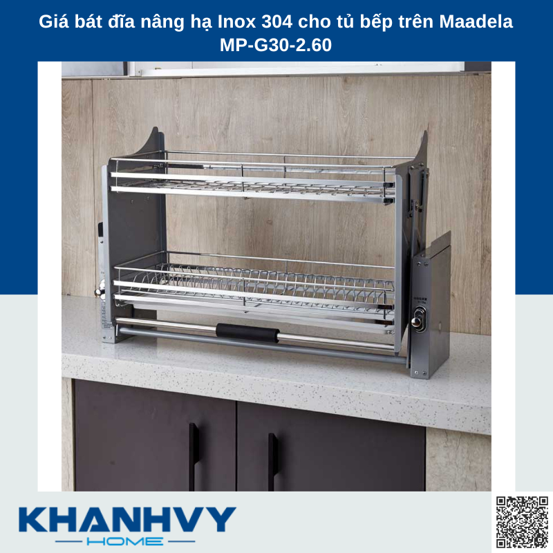 Giá bát đĩa nâng hạ Inox 304 cho tủ bếp trên Maadela MP-G30-2.60
