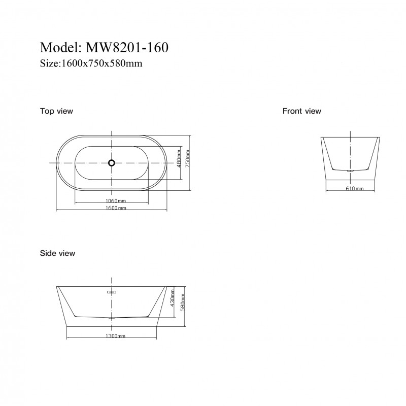 Bồn Tắm Acrylic Độc Lập Mowoen MW8201-160