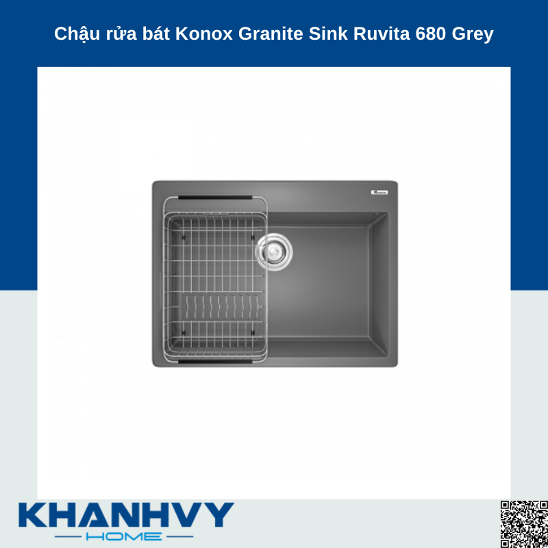 Chậu rửa bát Konox Granite Sink Ruvita 680 Grey