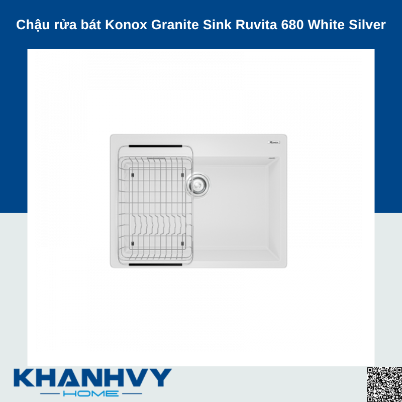 Chậu rửa bát Konox Granite Sink Ruvita 680 White Silver