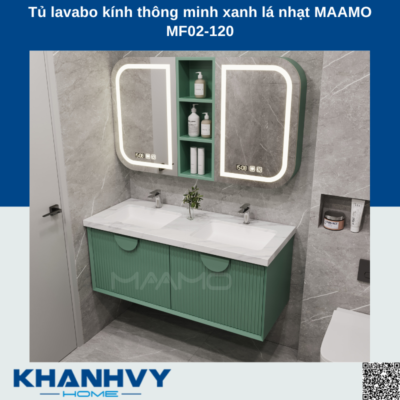 Tủ lavabo kính thông minh xanh lá nhạt MAAMO MF02-120