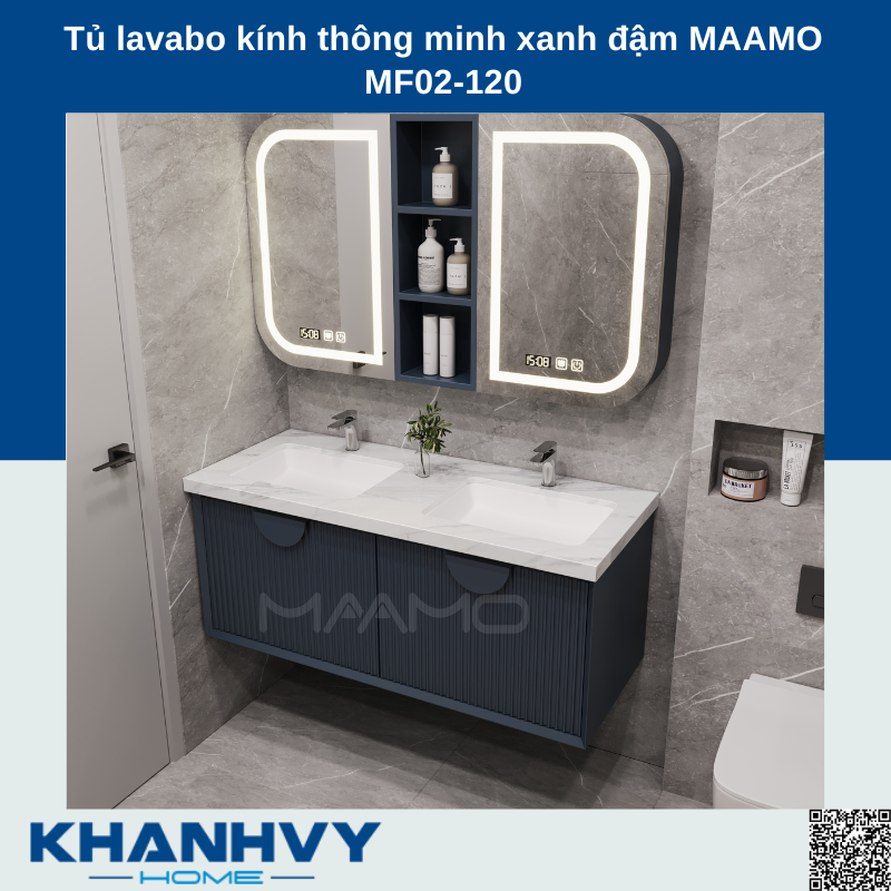 Tủ lavabo kính thông minh xanh đậm MAAMO MF02-120