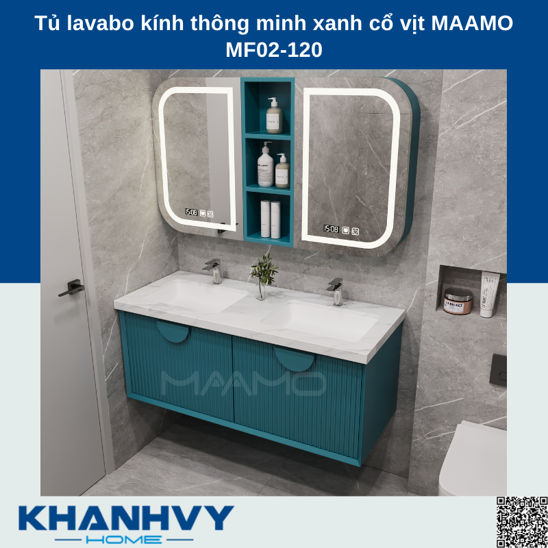Tủ lavabo kính thông minh xanh cổ vịt MAAMO MF02-120