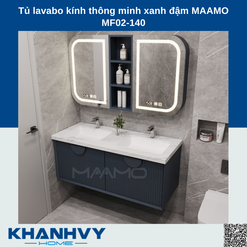 Tủ lavabo kính thông minh xanh đậm MAAMO MF02-140
