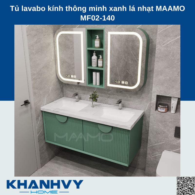 Tủ lavabo kính thông minh xanh lá nhạt MAAMO MF02-140