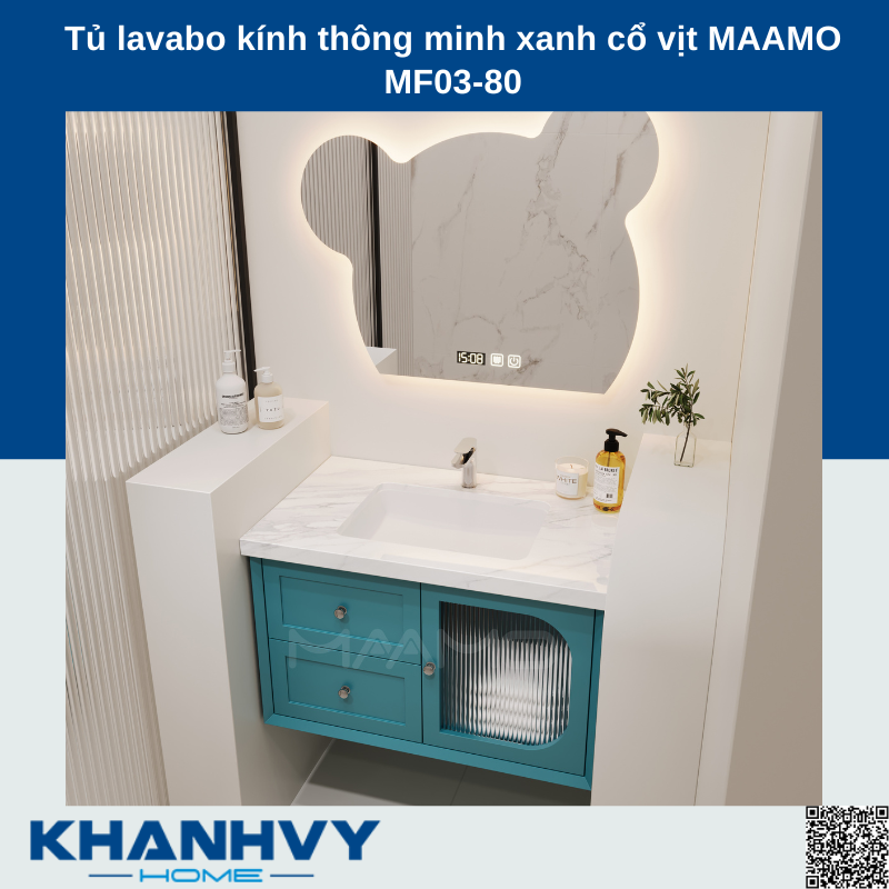 Tủ lavabo kính thông minh xanh cổ vịt MAAMO MF03-80