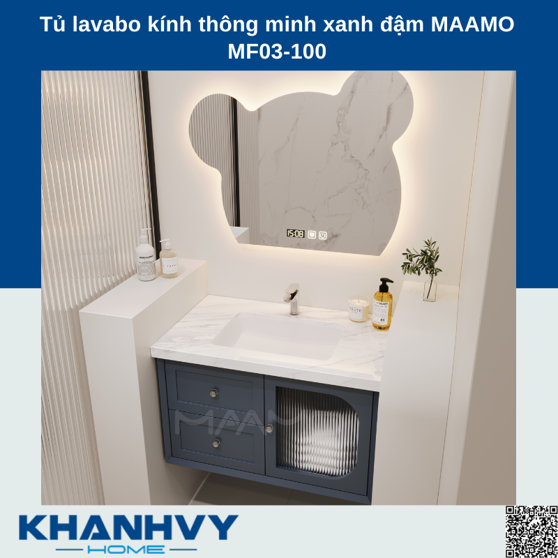 Tủ lavabo kính thông minh xanh đậm MAAMO MF03-100