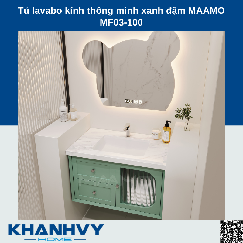 Tủ lavabo kính thông minh xanh lá nhạt MAAMO MF03-100