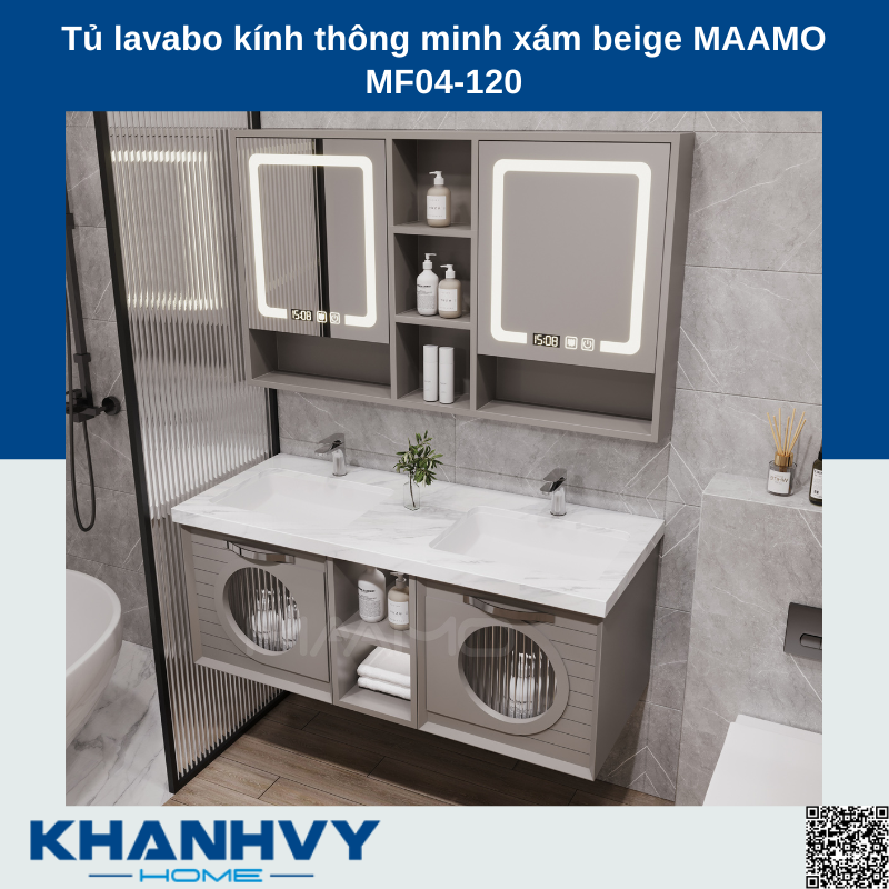 Tủ lavabo kính thông minh xám beige MAAMO MF04-120