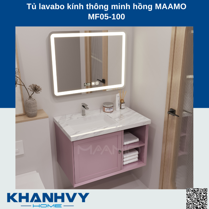 Tủ lavabo kính thông minh hồng MAAMO MF05-100