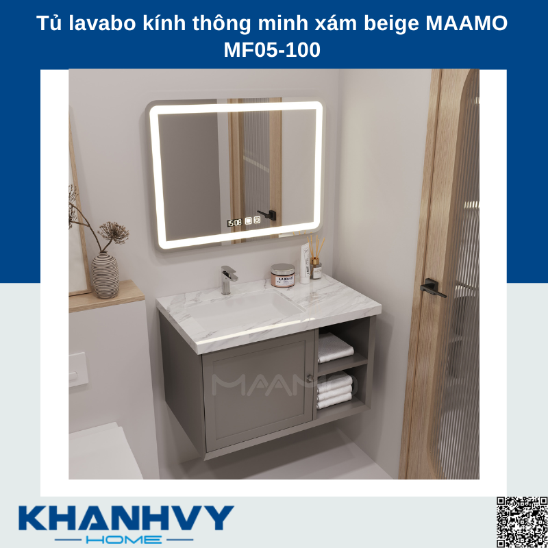 Tủ lavabo kính thông minh xám beige MAAMO MF05-100