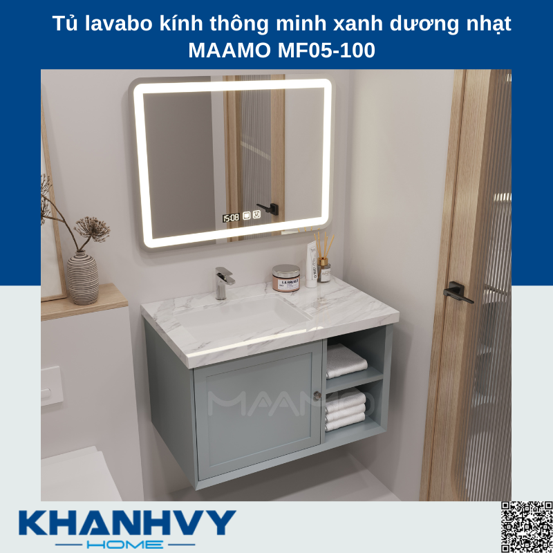 Tủ lavabo kính thông minh xanh dương nhạt MAAMO MF05-100