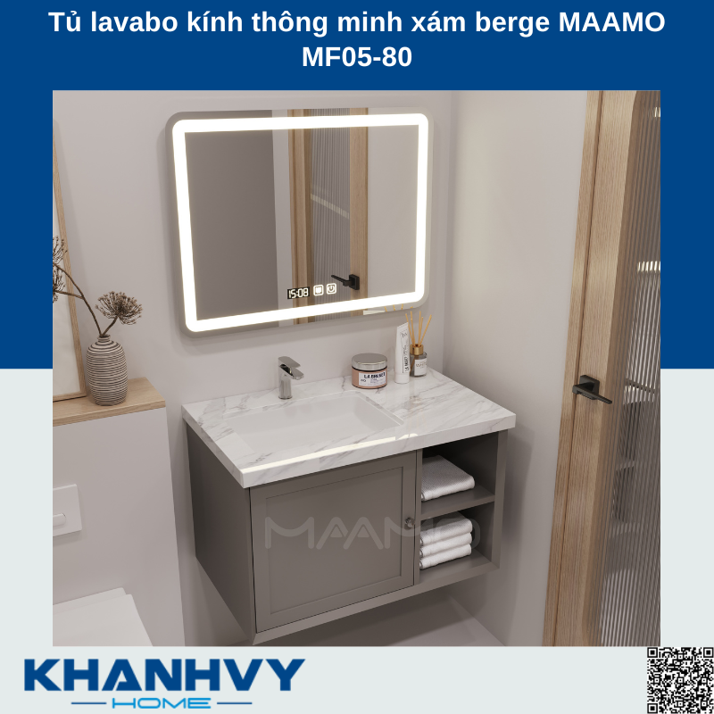 Tủ lavabo kính thông minh xám berge MAAMO MF05-80
