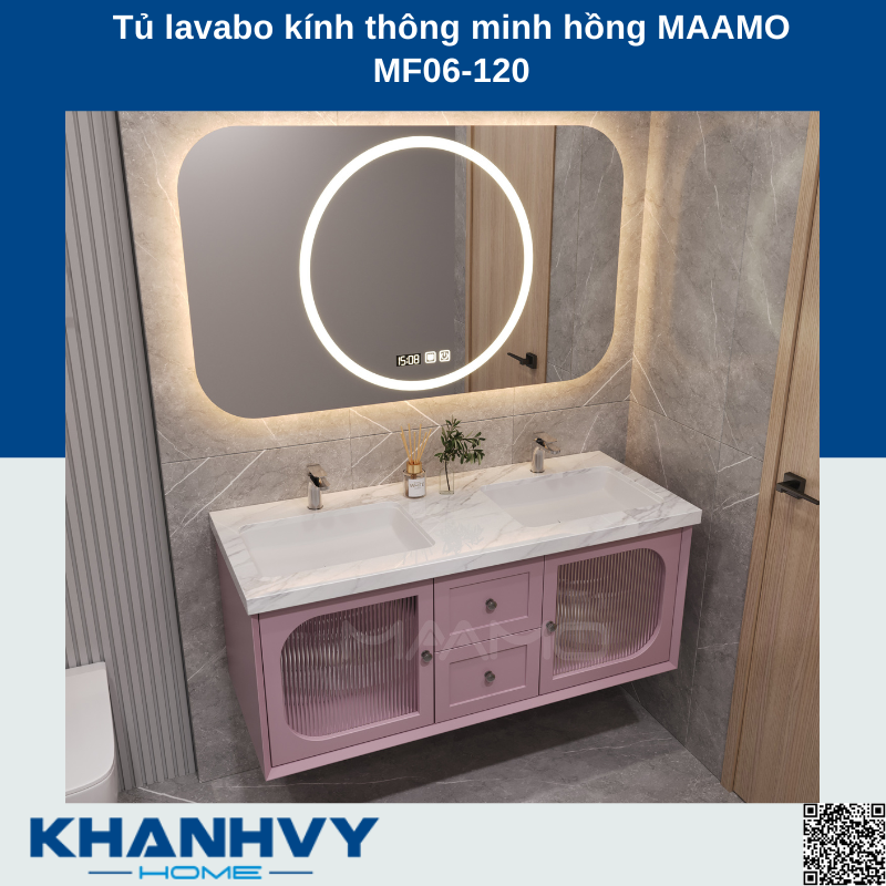 Tủ lavabo kính thông minh hồng MAAMO MF06-120