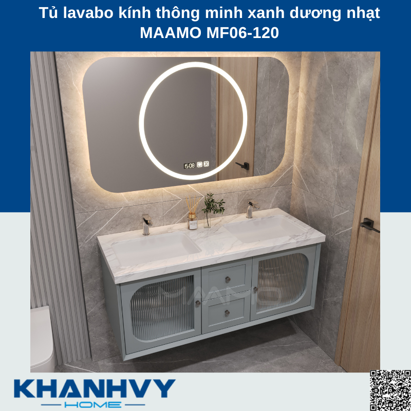 Tủ lavabo kính thông minh xanh dương nhạt MAAMO MF06-120