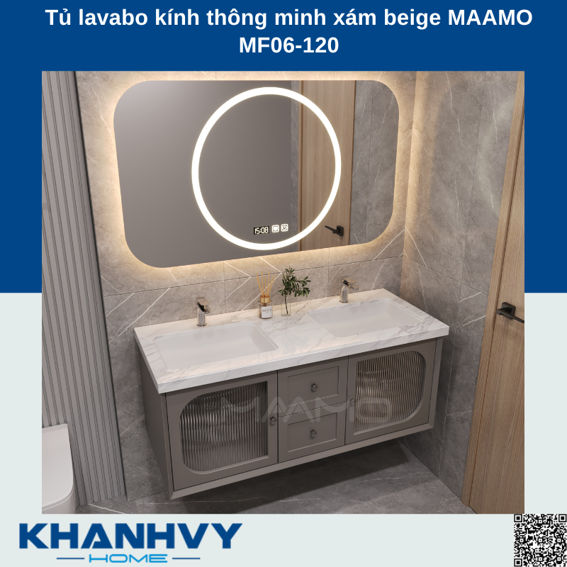 Tủ lavabo kính thông minh xám berge MAAMO MF06-120