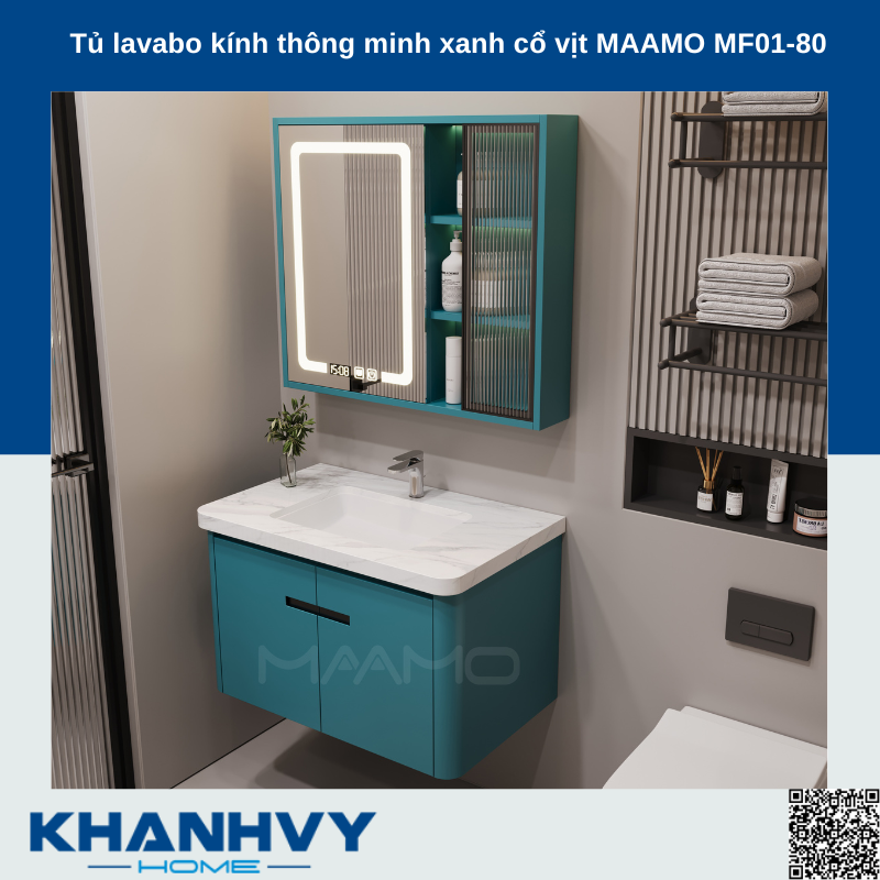 Tủ lavabo kính thông minh xanh cổ vịt MAAMO MF01-80