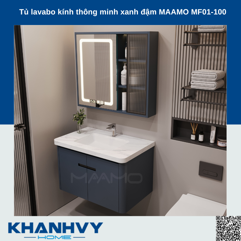 Tủ lavabo kính thông minh xanh đậm MAAMO MF01-100