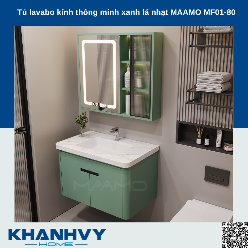 Tủ lavabo kính thông minh xanh lá nhạt MAAMO MF01-80