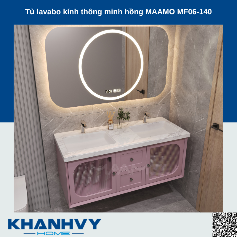 Tủ lavabo kính thông minh hồng MAAMO MF06-140
