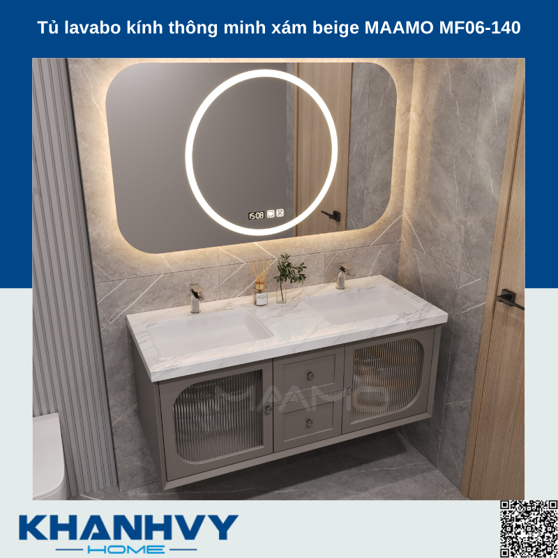 Tủ lavabo kính thông minh xám beige MAAMO MF06-140