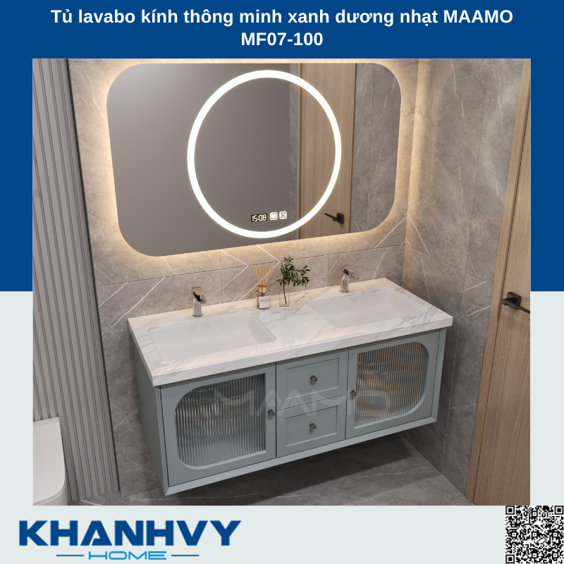 Tủ lavabo kính thông minh xanh dương nhạt MAAMO MF06-140