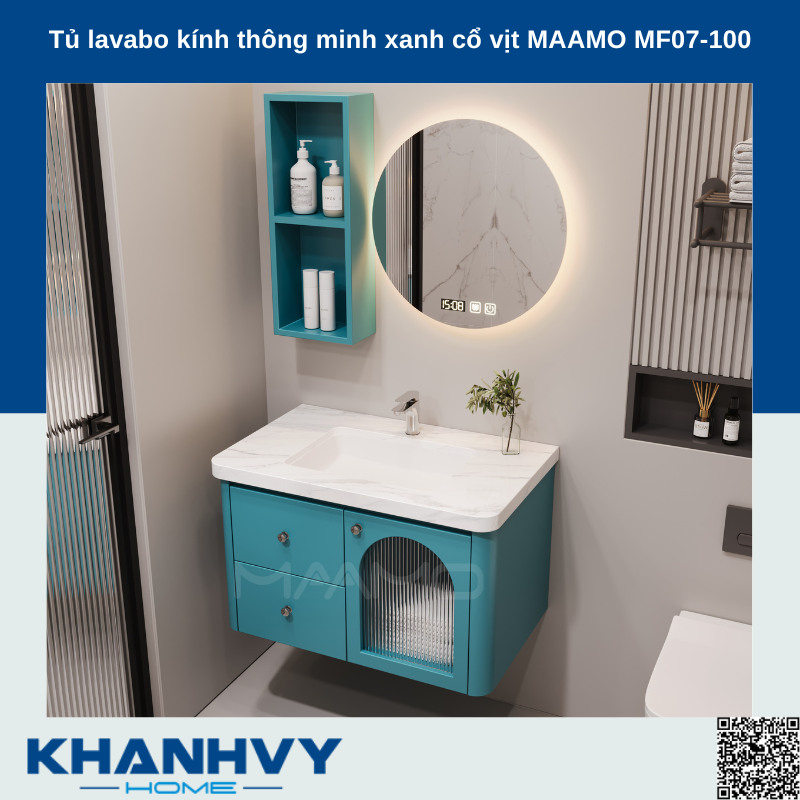 Tủ lavabo kính thông minh xanh cổ vịt MAAMO MF07-100