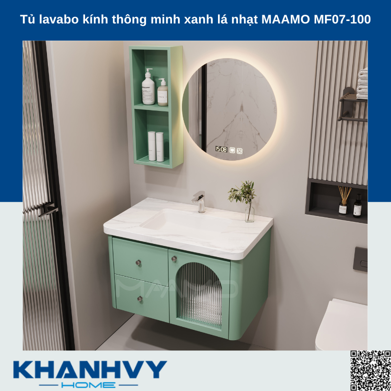 Tủ lavabo kính thông minh xanh lá nhạt MAAMO MF07-100