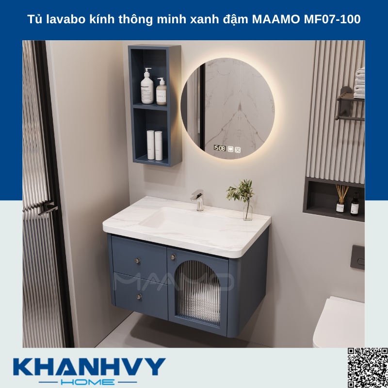 Tủ lavabo kính thông minh xanh đậm MAAMO MF07-100