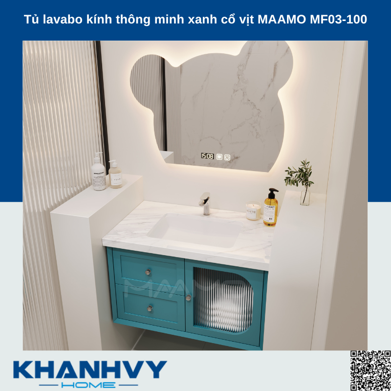 Tủ lavabo kính thông minh xanh cổ vịt MAAMO MF03-100