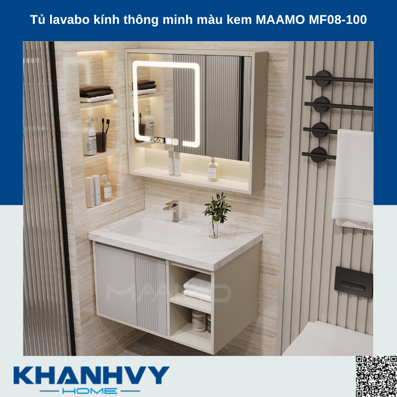 Tủ lavabo kính thông minh màu kem MAAMO MF08-100