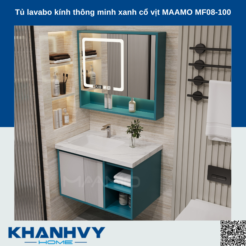 Tủ lavabo kính thông minh xanh cổ vịt MAAMO MF08-100
