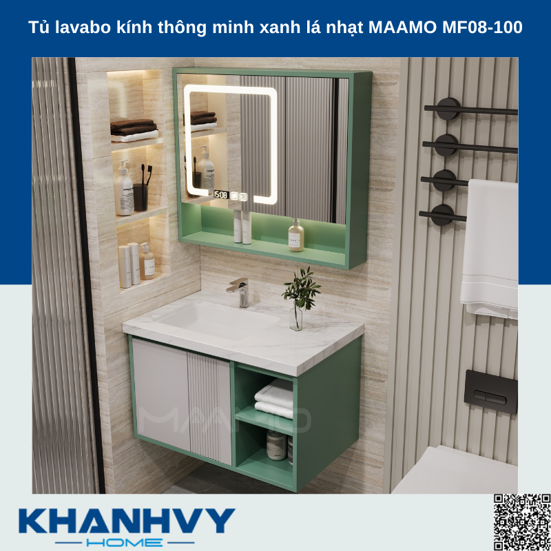 Tủ lavabo kính thông minh xanh lá nhạt MAAMO MF08-100