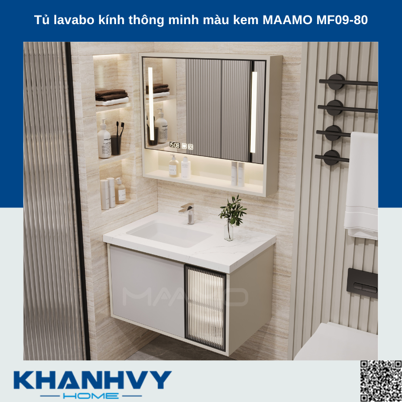 Tủ lavabo kính thông minh màu kem MAAMO MF09-80