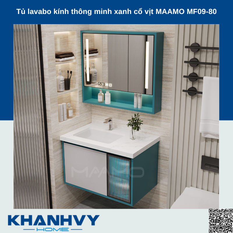 Tủ lavabo kính thông minh xanh cổ vịt MAAMO MF09-80