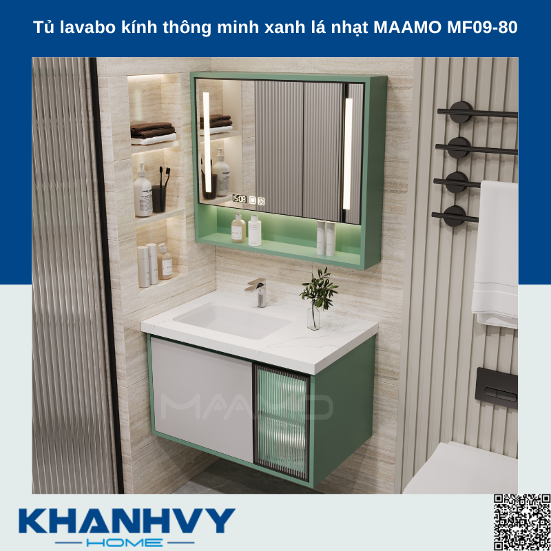 Tủ lavabo kính thông minh xanh lá nhạt MAAMO MF09-80