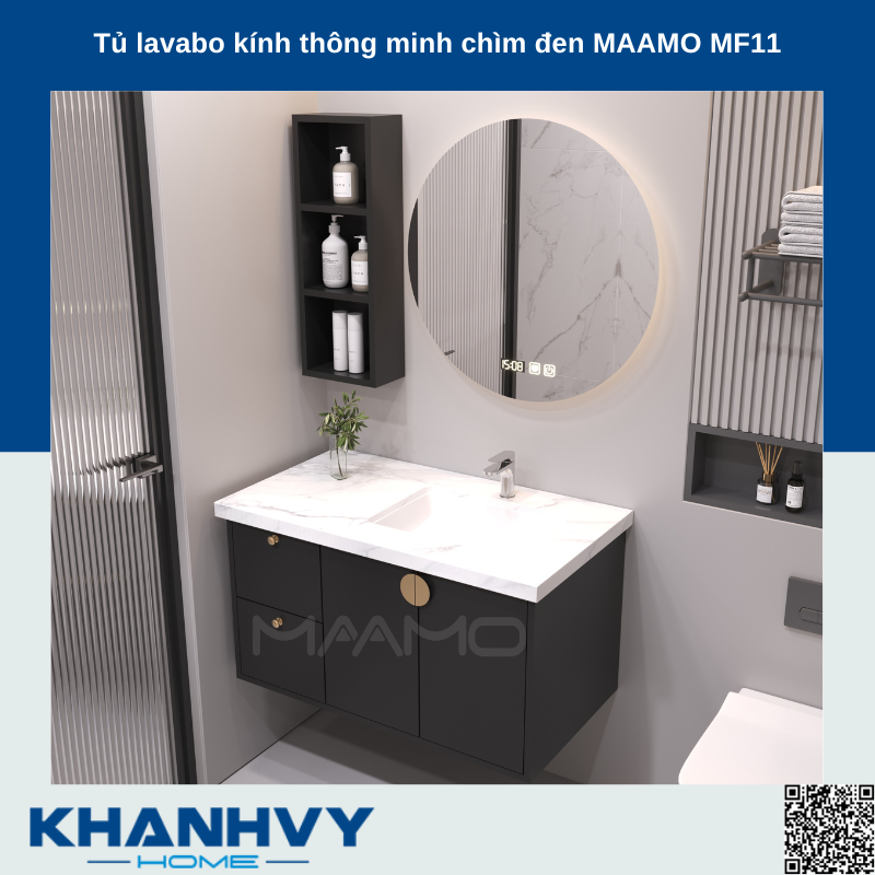 Tủ lavabo kính thông minh chìm đen MAAMO MF11