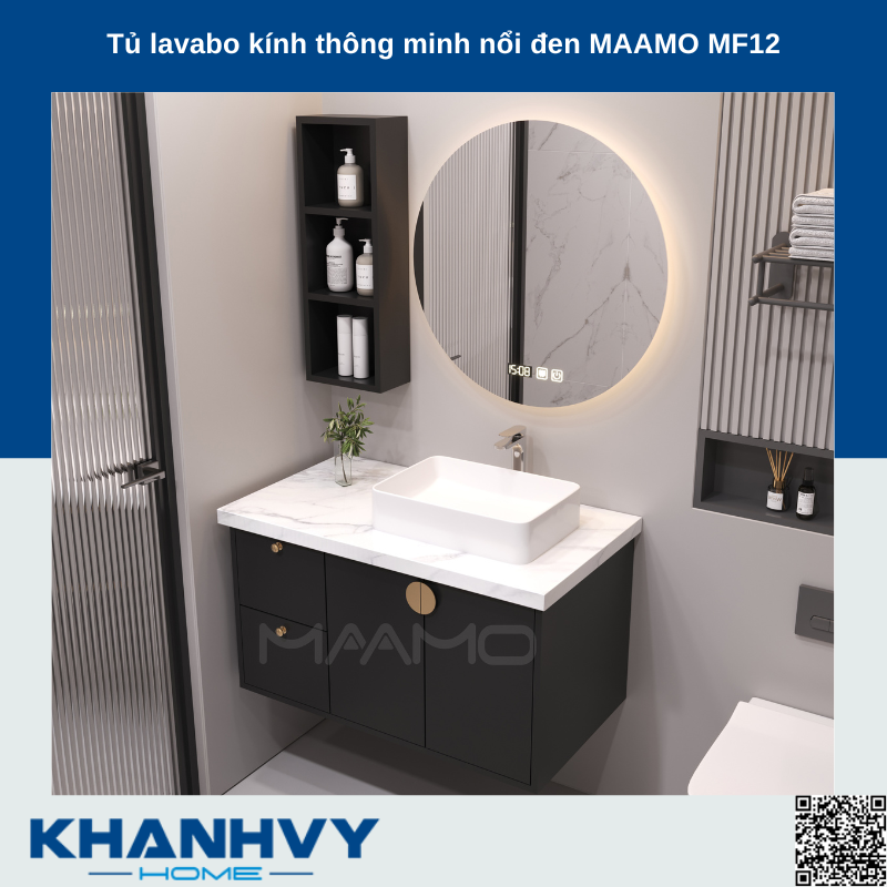 Tủ lavabo kính thông minh nổi đen MAAMO MF12
