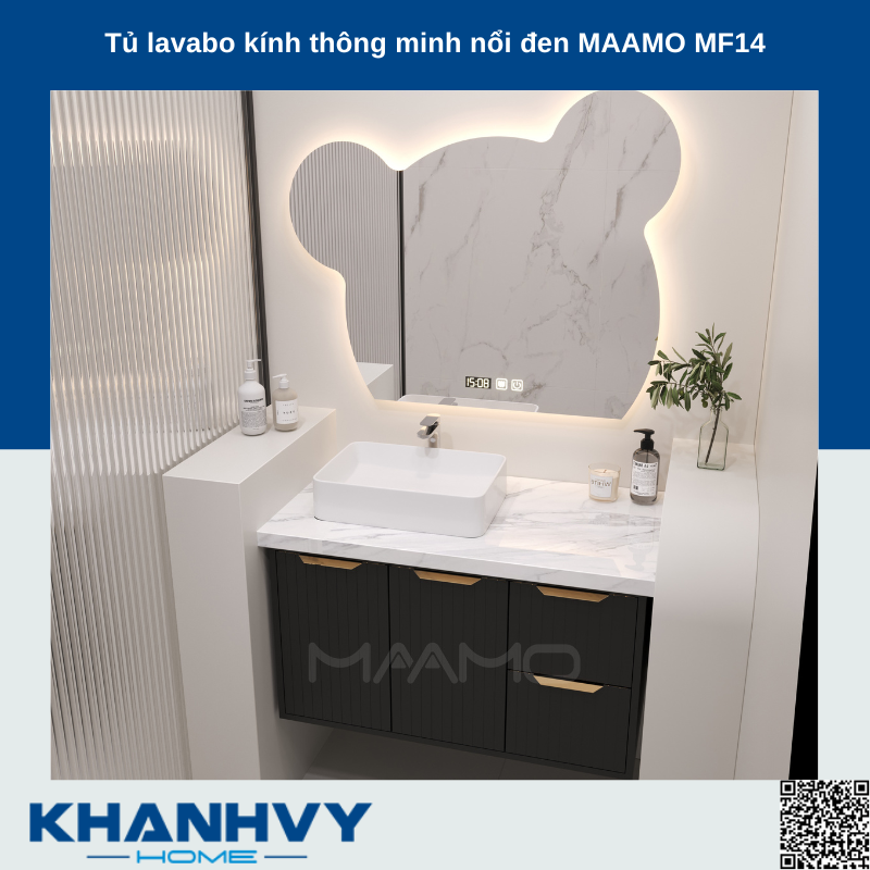 Tủ lavabo kính thông minh nổi đen MAAMO MF14