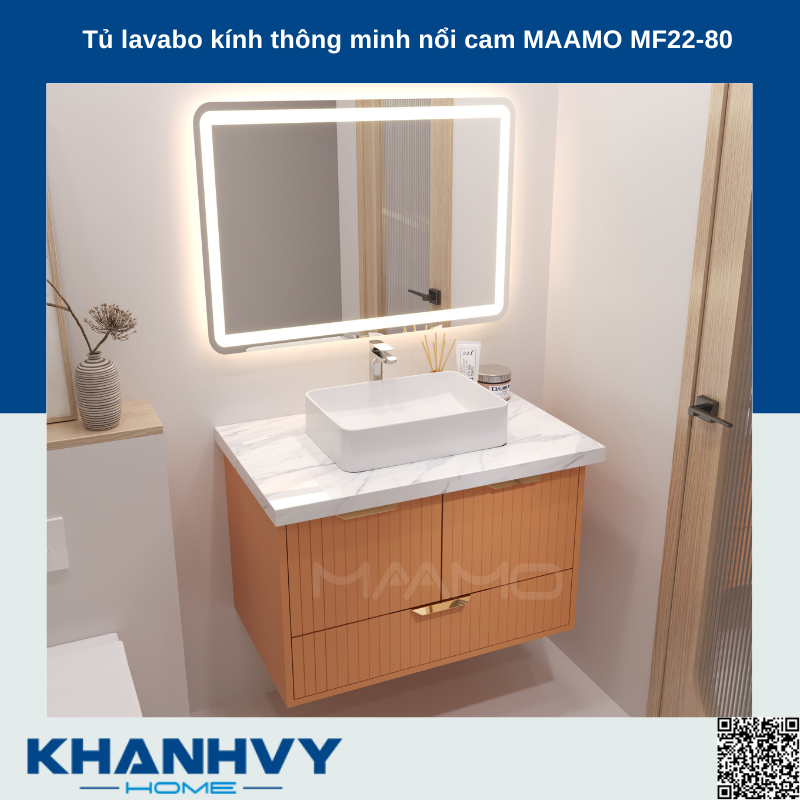 Tủ lavabo kính thông minh nổi cam MAAMO MF22-80