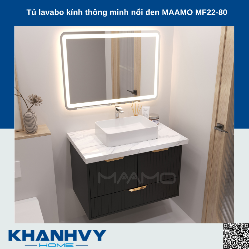 Tủ lavabo kính thông minh nổi đen MAAMO MF22-80