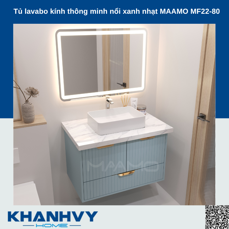 Tủ lavabo kính thông minh nổi xanh nhạt MAAMO MF22-80