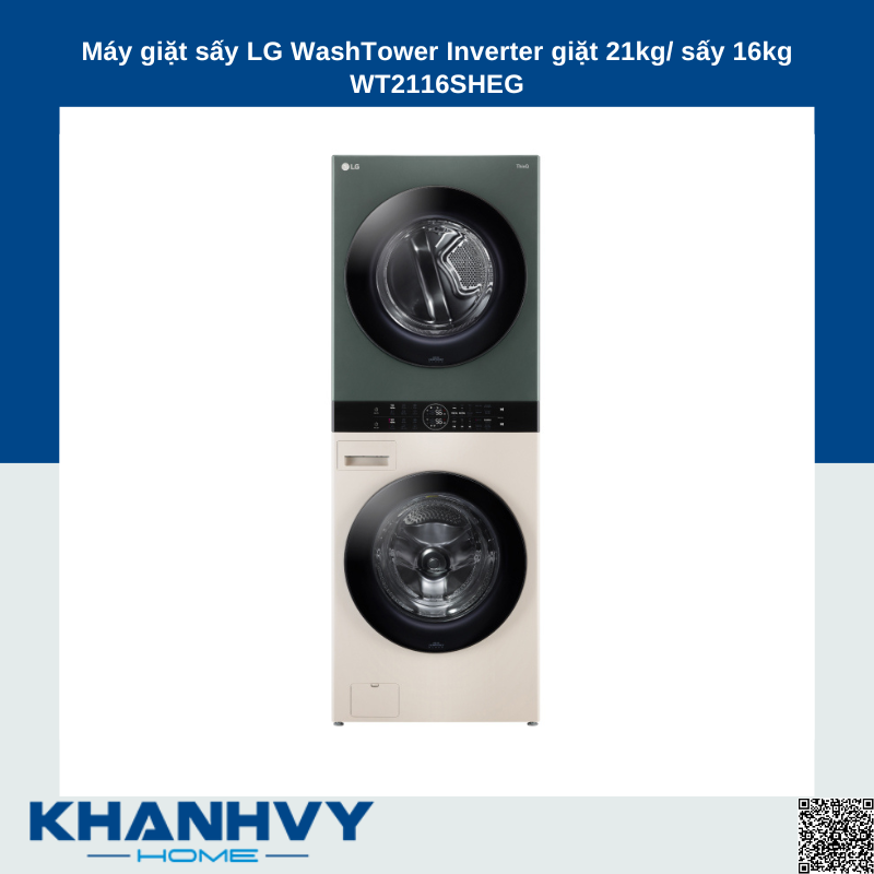 Máy giặt sấy LG WashTower Inverter giặt 21kg/ sấy 16kg WT2116SHEG