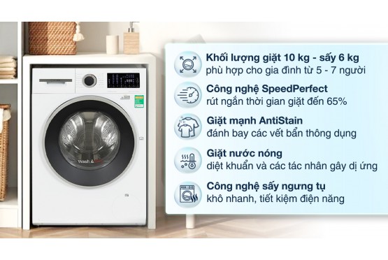 Hướng dẫn sử dụng Máy giặt sấy Bosch WNA254U0SG Serie 6 | Khánh Vy Home