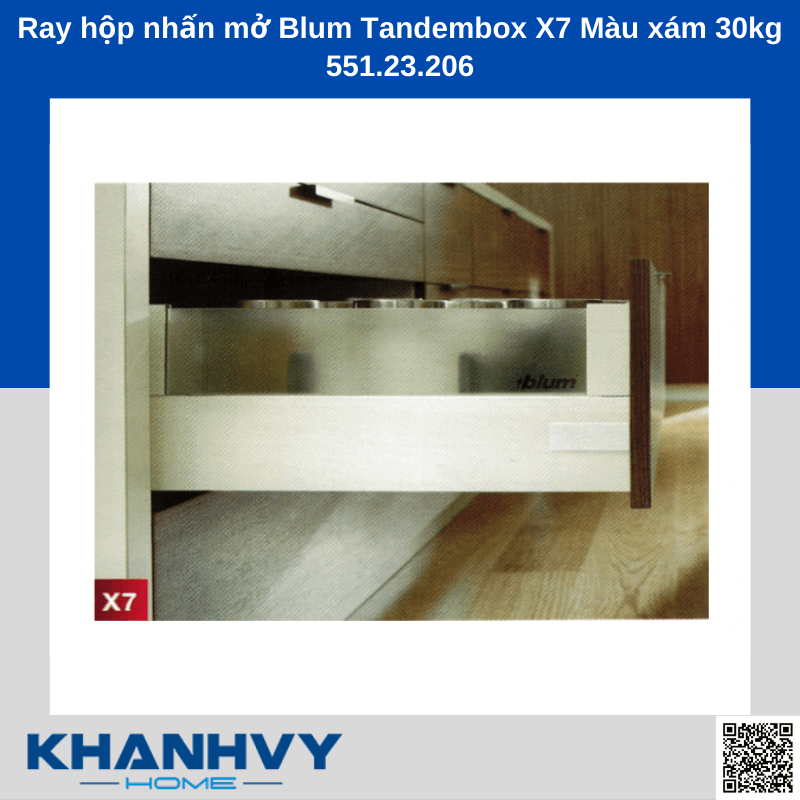 Ray hộp nhấn mở Blum Tandembox X7 Màu xám 30kg 551.23.206