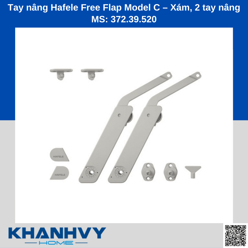 Tay nâng Hafele Free Flap Model C – Xám, 2 tay nâng MS: 372.39.520