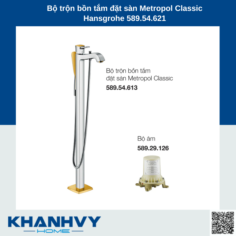 Bộ trộn bồn tắm đặt sàn Metropol Classic Hansgrohe 589.54.621